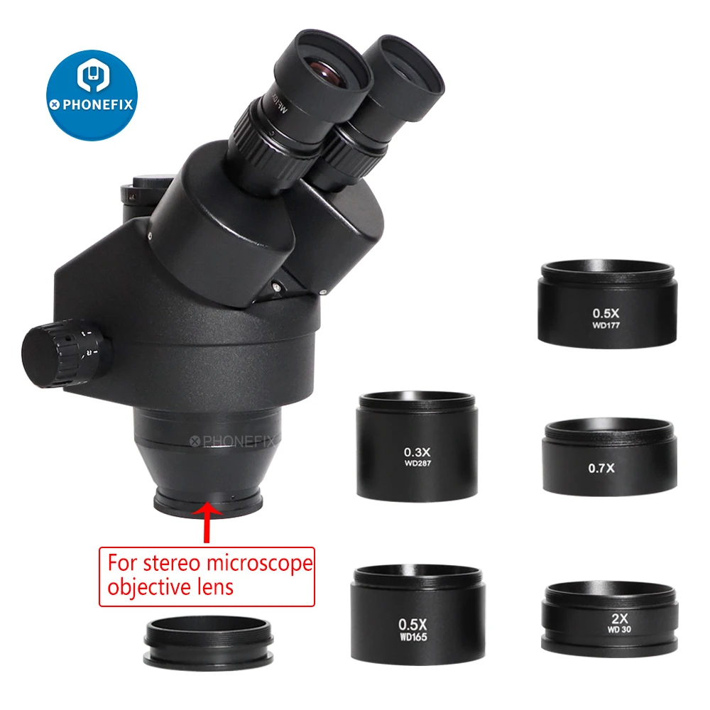 WD165 0.5X 0.7X 1.0X 2.0X Barlow Lens Microscope Camera Auxiliary Objects Lens for Trinocular Microscopio Smartphone Soldering