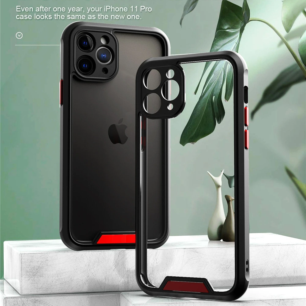 Armor Transparent Shockproof Bumper Phone Case For iPhone 13 12 11 Pro Max X XR XS Max 7 8 Plus Camera Protection Acrylic Cover