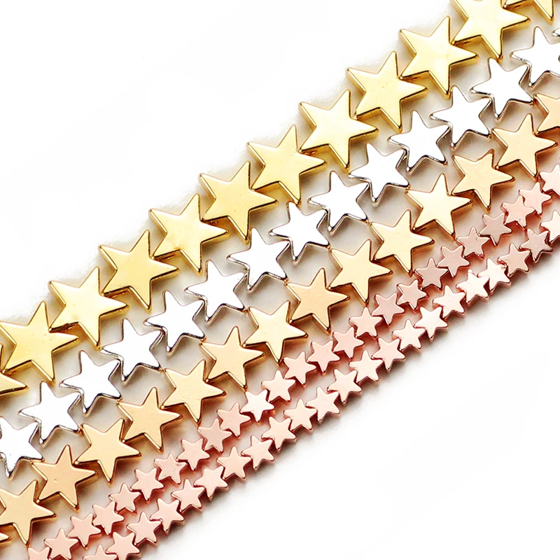 JHNBY 4/6/8mm Gold, Silvers Star Shape Hematite Natural Stone Spacer Loose Beads For Jewelry Making 15'' Diy Bracelets Necklace