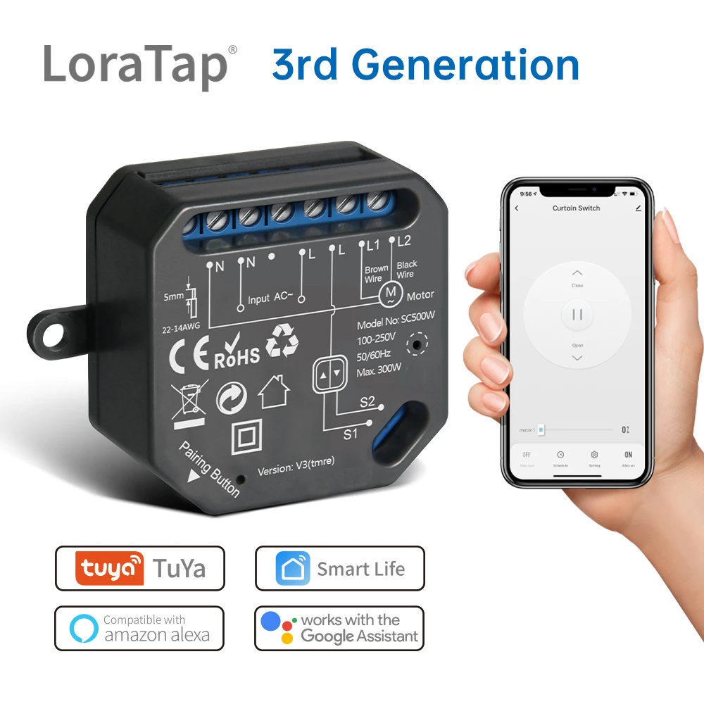 LoraTap Tuya Smart WiFi Curtain Switch Relay Module for Roller Shutter Window Blinds Google Home Alexa Voice Control New Version