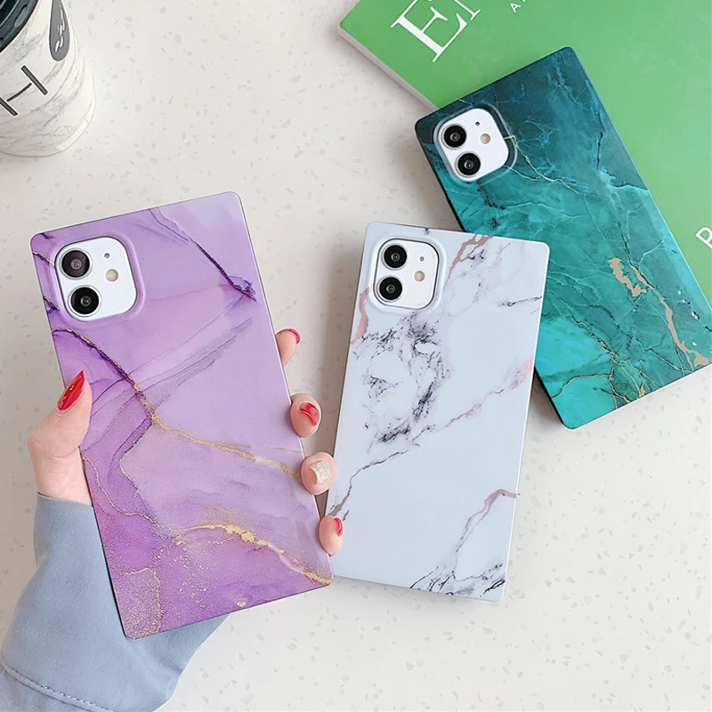 Square Marble Phone Cover For iPhone 12 13 Pro Max X XR XS Max 7 8Plus Soft Silicone Cover For Fundas iphone 11 Shockproof Coque