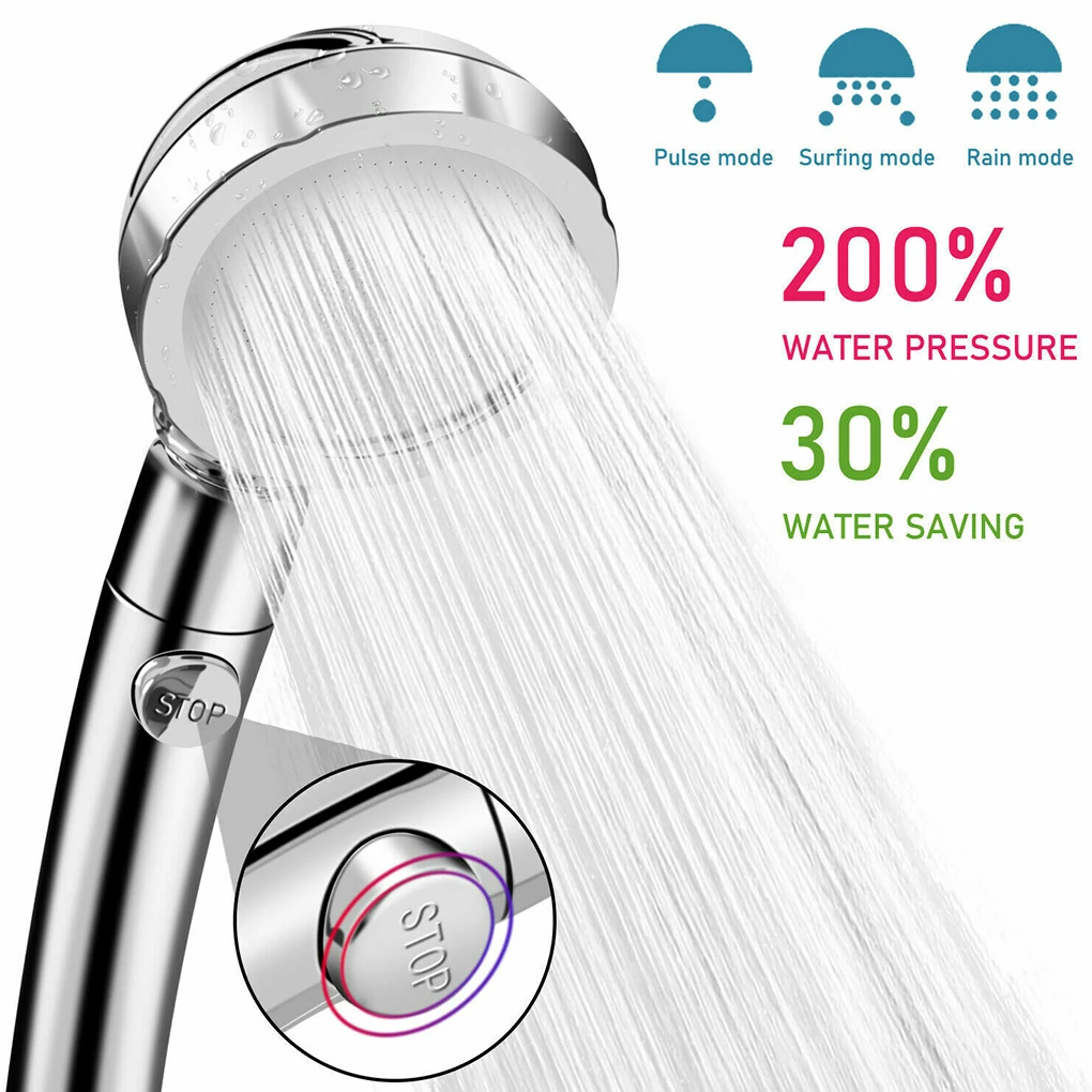 High Pressure Shower Head With ON/Off Switch 3 Function Water Showerhead Bathroom Saving Adjustable Boost SPA Shower Accessorie