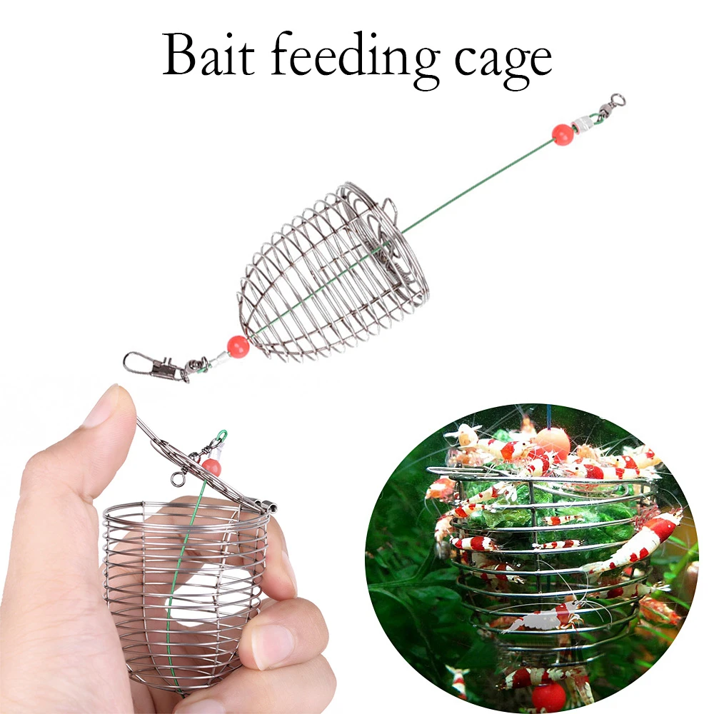 1PC Durable Aquarium Small Bait Feeder Crystal Shrimp Dry Food Feeding Fishing Lure Cage Stainless Steel Aquarium Bait Feeder