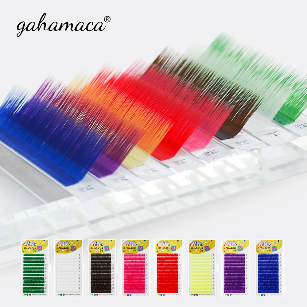 GAHAMACA Individual Color Lashes C/D/L/LU Curl 0.07/0.10mm 8-14mm False Lashes Eyelash Faux Colored Eyelash Extensions