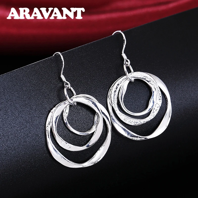 2020 New Arrival 925 Silver Jewelry Drop Earring Women Vintage Three Circle Earrings