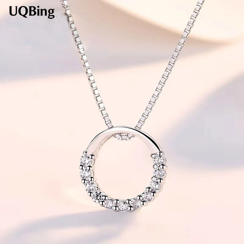 925 Sterling Silver Necklaces Silver Round Crystal Necklace Pendants&Necklaces Women Jewelry
