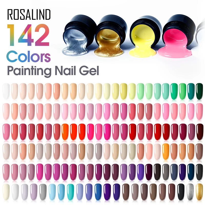 ROSALIND 5ML Painting Gel Varnish 142 Colors Gel Nail Polish Set For Manicure DIY Top Base Coat Hybird Design Of Nail Art Primer