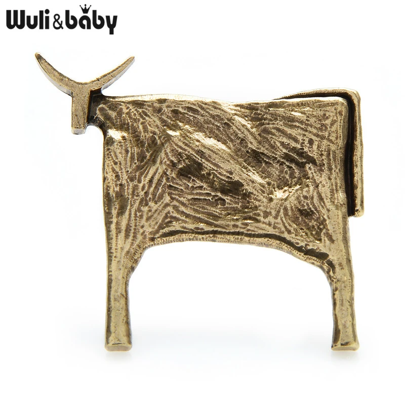 Wuli&baby Vintage Cattle Brooches For Women Unisex Animal New Year Brooch Jewelry Accessories