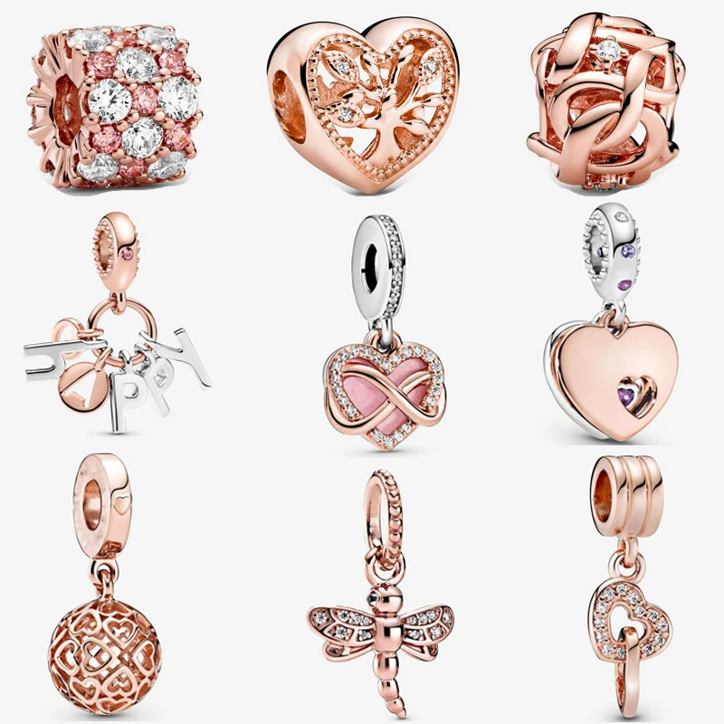 New rose gold Infinity Heart Dangle woven bead fit pandora charms 925 Sterling Silver Beads bracelet DIY Jewelry 2020 Collection