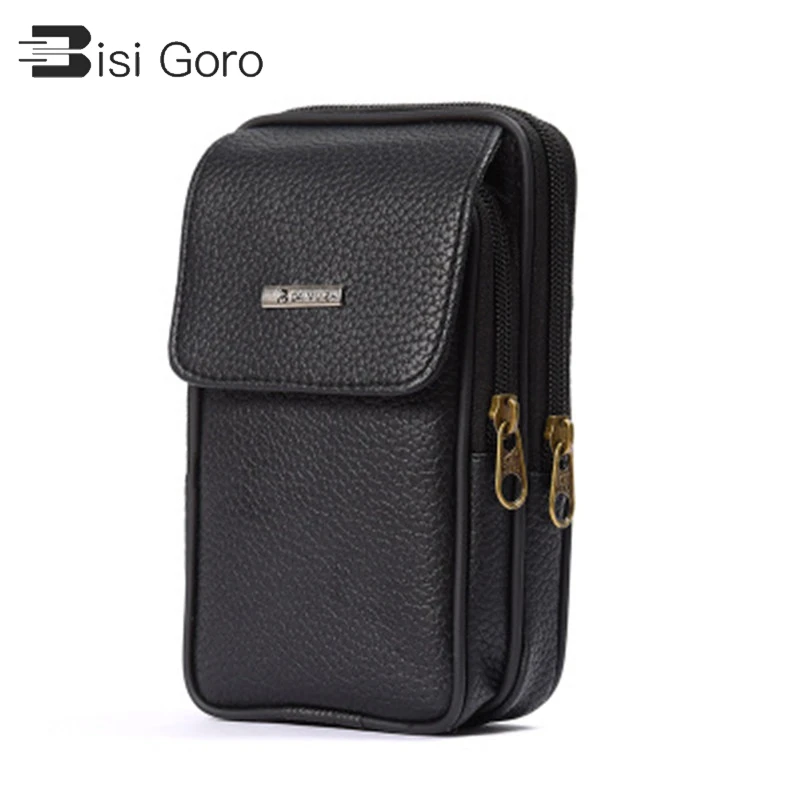 BISI GORO 2021 fashion on the belt Multi-function phone coin card unisex Travel bag PU leather outdoor waist bag Wear-resistant