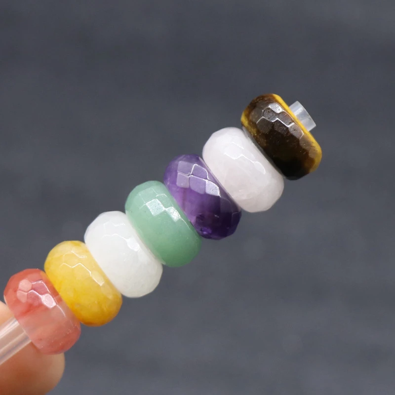 5Pcs/pack  8x14mm Large Hole Beads Faceted Semi-precious 9 Colors 6mm Hole Abacus Round Loose Beads DIY for Bracelets Necklace