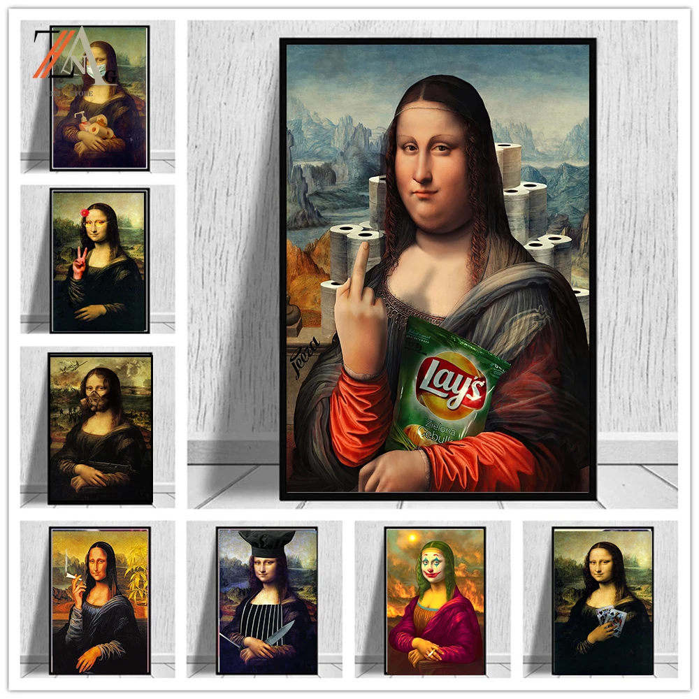 Nordic funny art Mona Lisa (Mona Lisa) poster canvas living room bar or hotel decorative painting mural