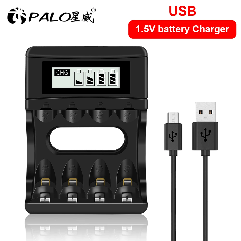 PALO 1.5v AA Li-ion Battery Charger for  1.5v Lithium Li-ion AA AAA Rechargeable Battery with LCD display