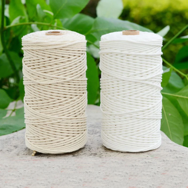 Durable 200m Beige Cotton Macrame Cord Natural White Twisted Rope Craft Macrame String DIY Handmade Home Decorative supply 3mm