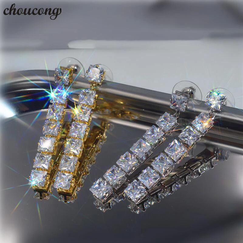 choucong Long Drop earrings Square AAAAA cz Party Wedding Dangle Earrings for women Statement jewelry