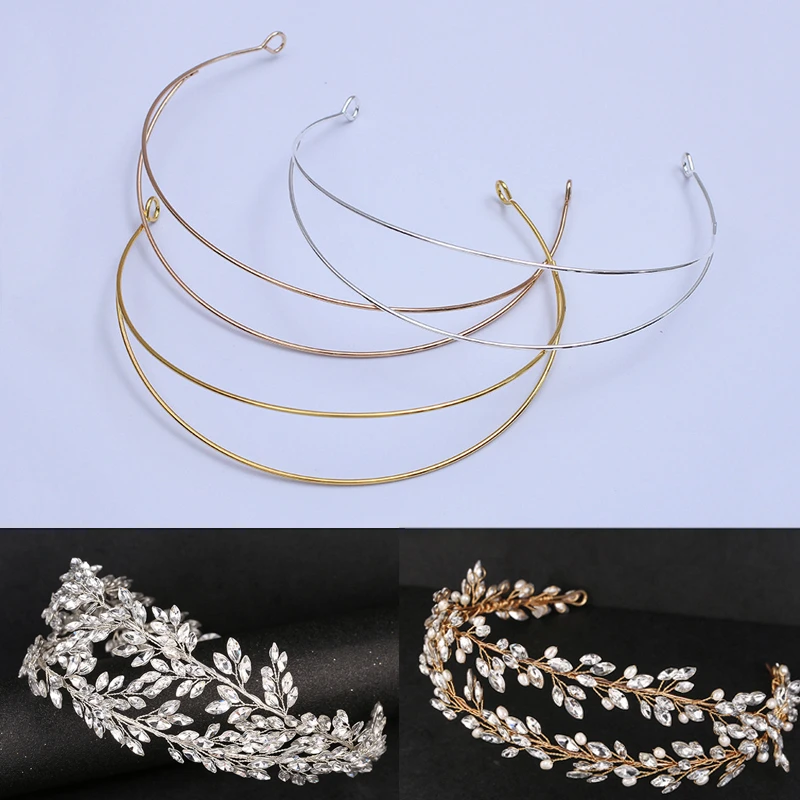 3pcs Metal Hairband Two-line Bride Crown Headdress Gold Silver Hairwear Head Hair Bands Base Setting Jewelry Components Wedding