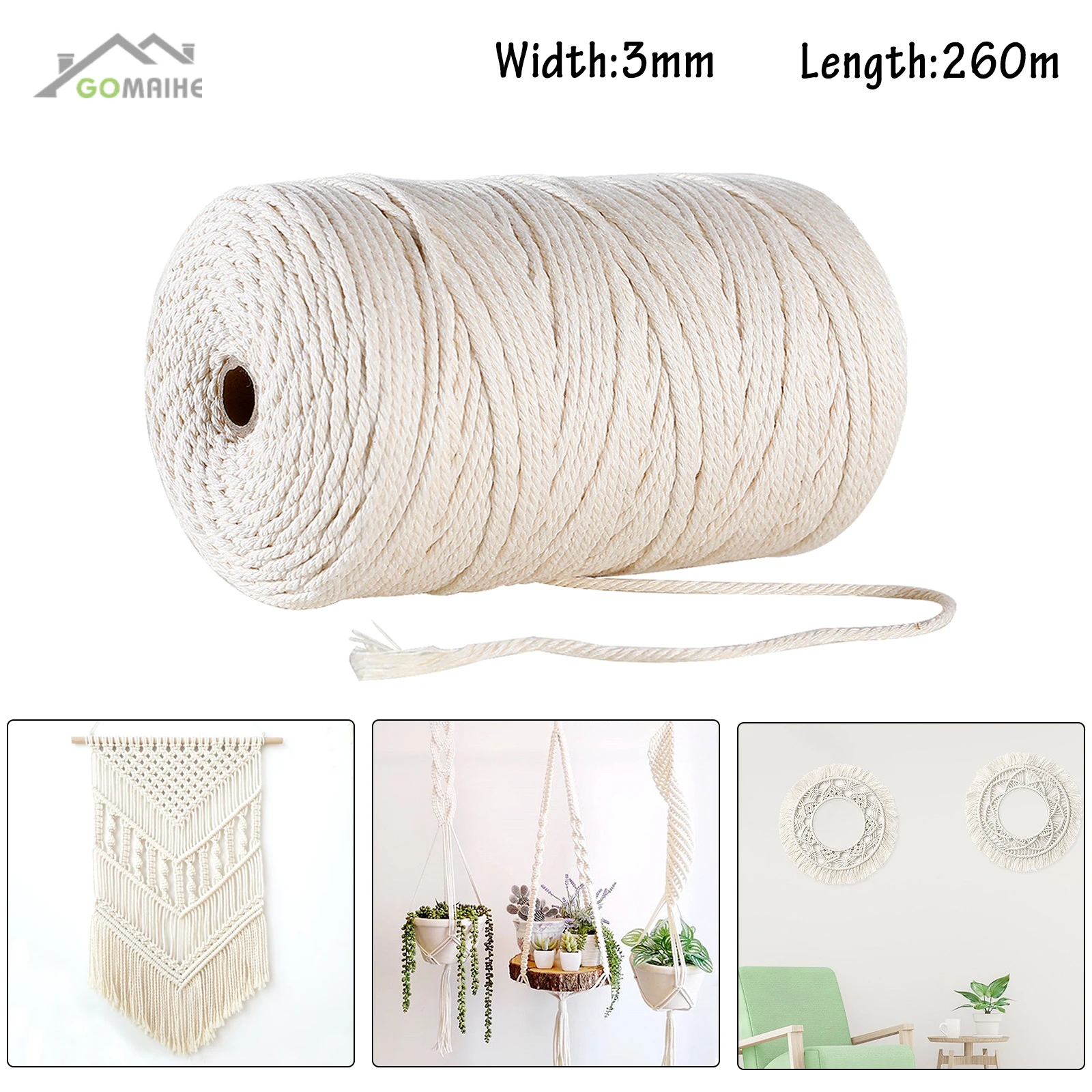 GoMaihe Macrame Cord 3mm x 260m  diy wood crafts  macrame wall decor Twine for hangs Rope masks Macrame rope braided cotton rope