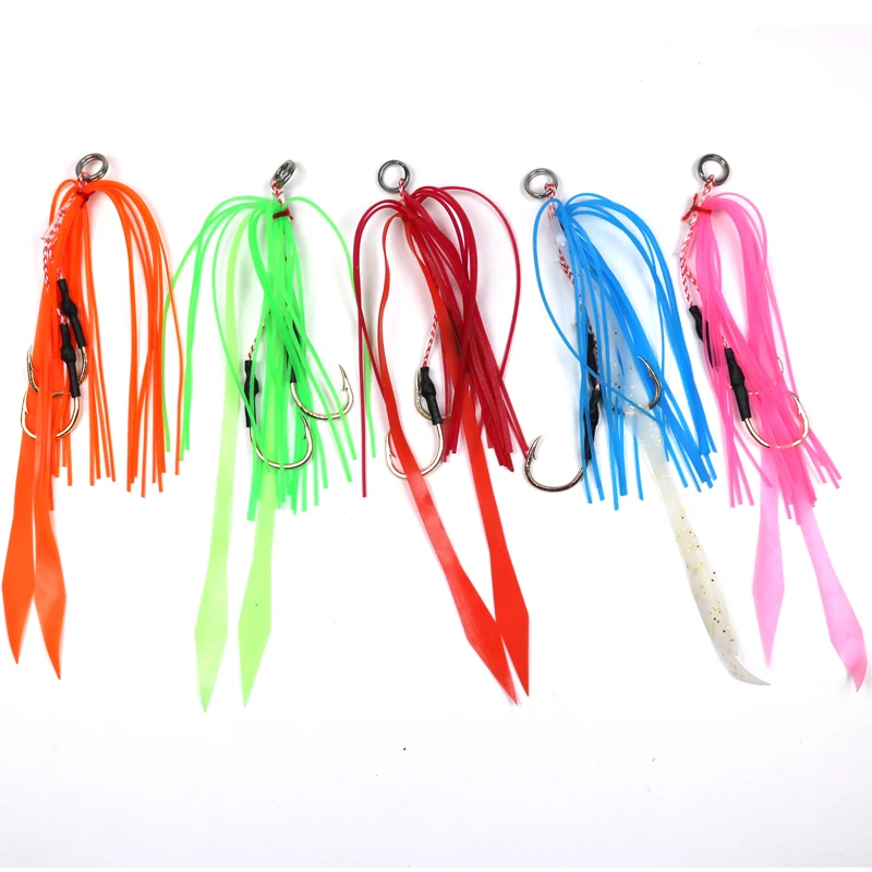 4pcs Silicone Skirt Jig Replacement with hook Slider Rig Spare Hooks sliding kabura style lures hook 13# 5 colors