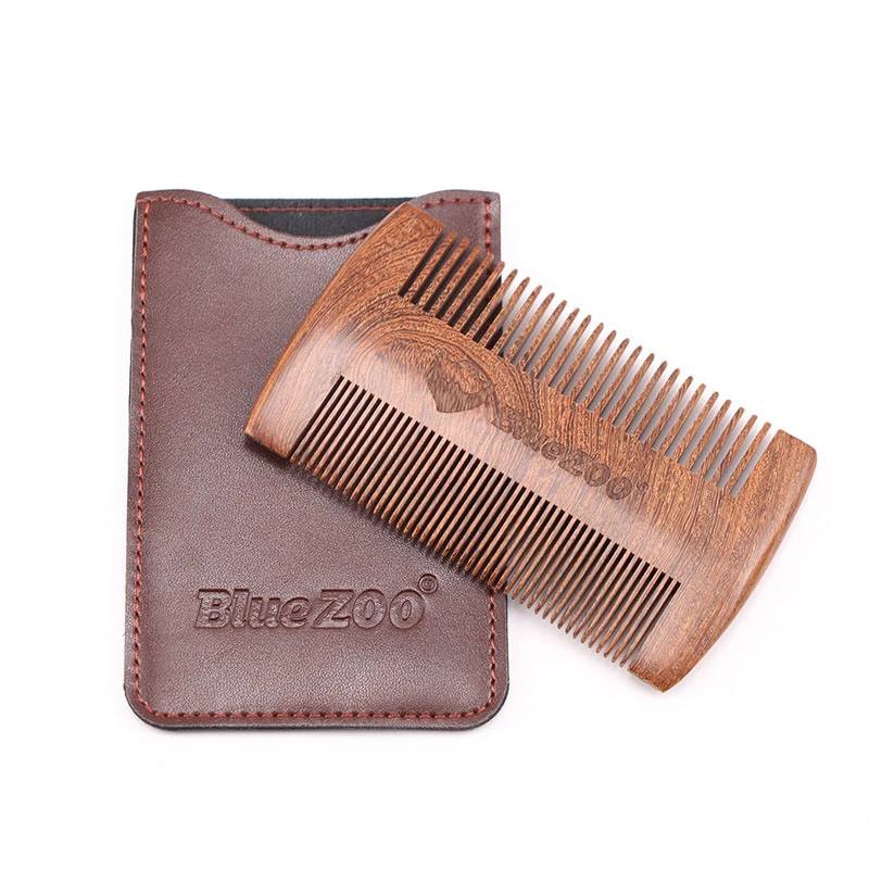 Blue ZOO Sandalwood Beard Comb Men Double Side Mustaches Comb Set Mens Beard Straightening Combs Wooden Fashion Bag Black Brown
