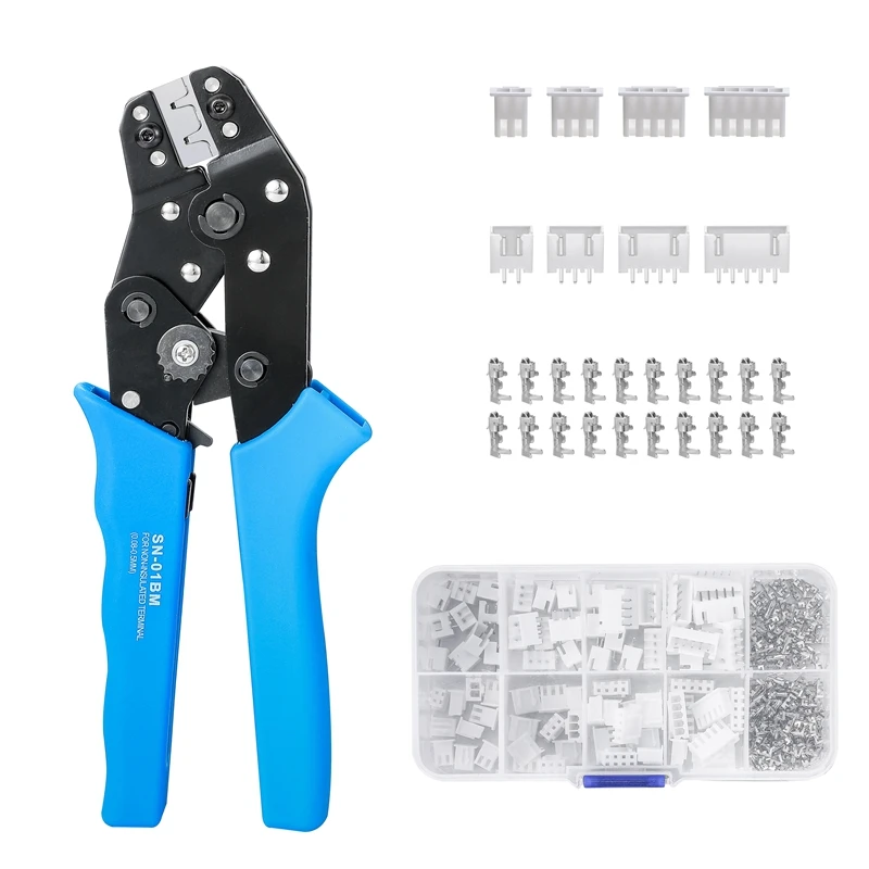 SN-01BM XH2.54 crimping tool with 2 P, 3 P, 4 P 5 P, pin and housing terminal kit. AWG28-20 pliers with terminal connector
