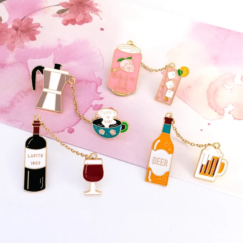 Shamir Cute Cartoon Interesting Wine Beer Coffee Juice Drip Brooch Metal Pin Badges Female Garment Accessories