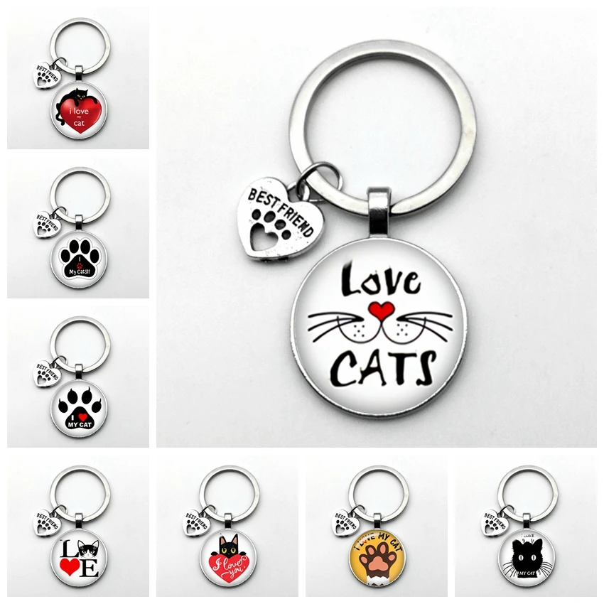 Very Cute Pet Cat Keychain Cat Paw Footprint Pattern Keychain BEST FRIEND Pendant Keychain Favorite Cat Essential Keychain