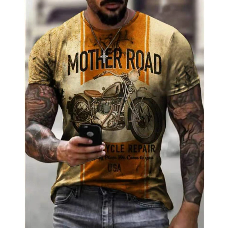 Men's European and American style polyester material motorcycle fashion T-shirt O-neck comfortable 2021 hot style