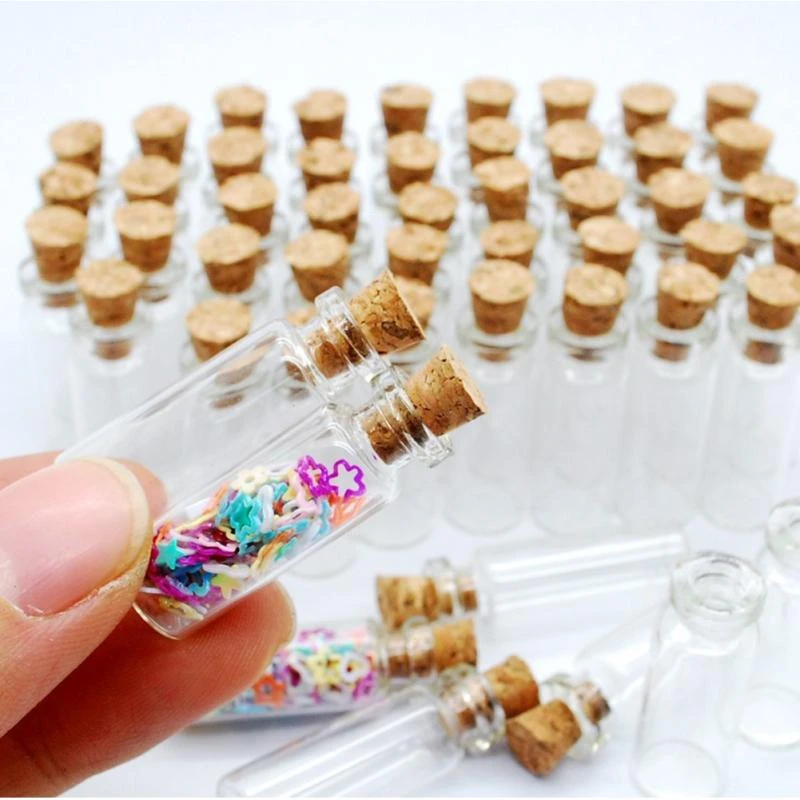 10PCS 1*2.8cm Mini Glass Bottle Small Tiny Clear Cork Jar JK0912 Cork Glass Bottles Glass Wishing Stopper Transparent Bottle