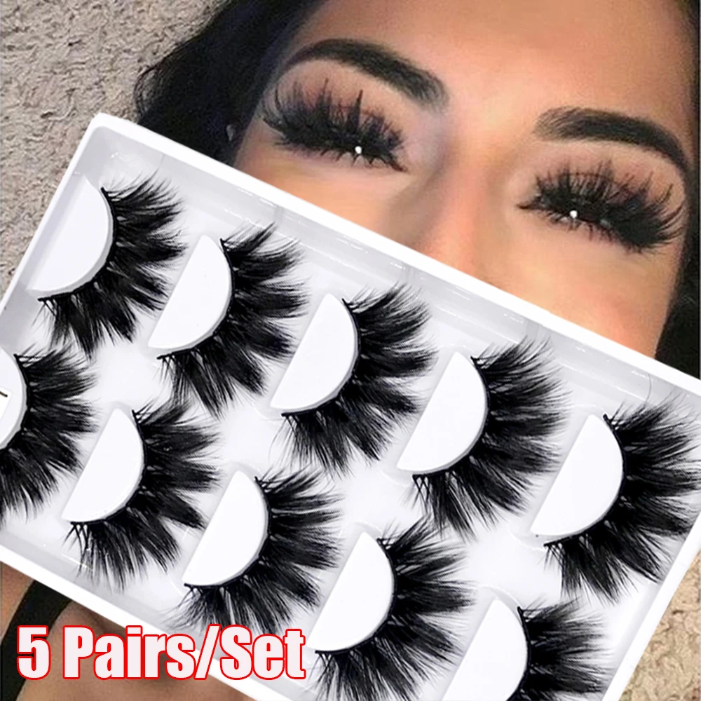 5Pairs/Set Faux Mink Hair False Eyelashes Wispy Criss-cross Fluffy Thick Natural Handmade Lash Cruelty-free Eye Makeup Tools