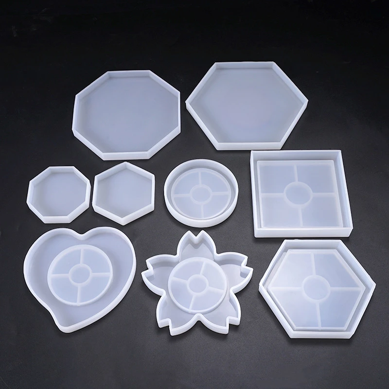 Silicone Mold DIY Cup Mat Pad Handmade Molds Crafts Epoxy Resin Mold Geometric Shape Hexagonal Square Round Thermal Insulation