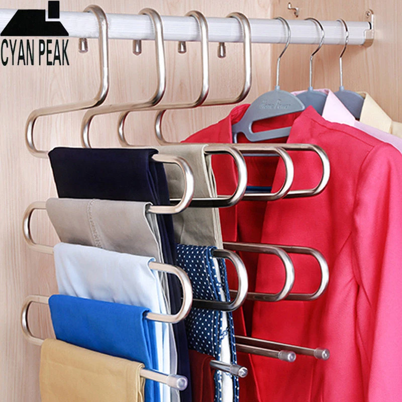5 Layers MultiFunctional Clothes Hangers Pant Storage Cloth Rack Trousers Hanging Shelf Non-slip Clothing Organizer Storage Rack
