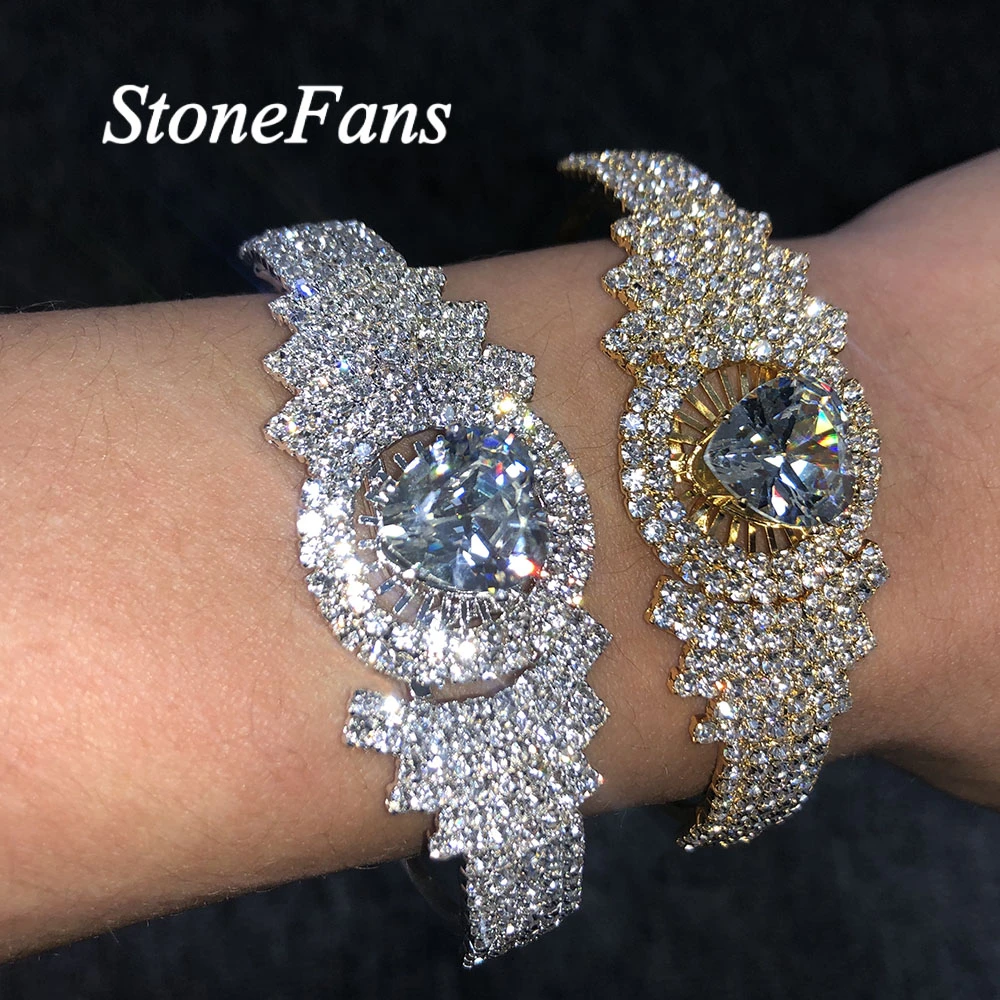Stonefans INS Fashion Bling Crystal Heart Bangle Bracelet Jewelry Bridal Rhinestone Open Cuff Bracelet Luxury Wedding Jewelry
