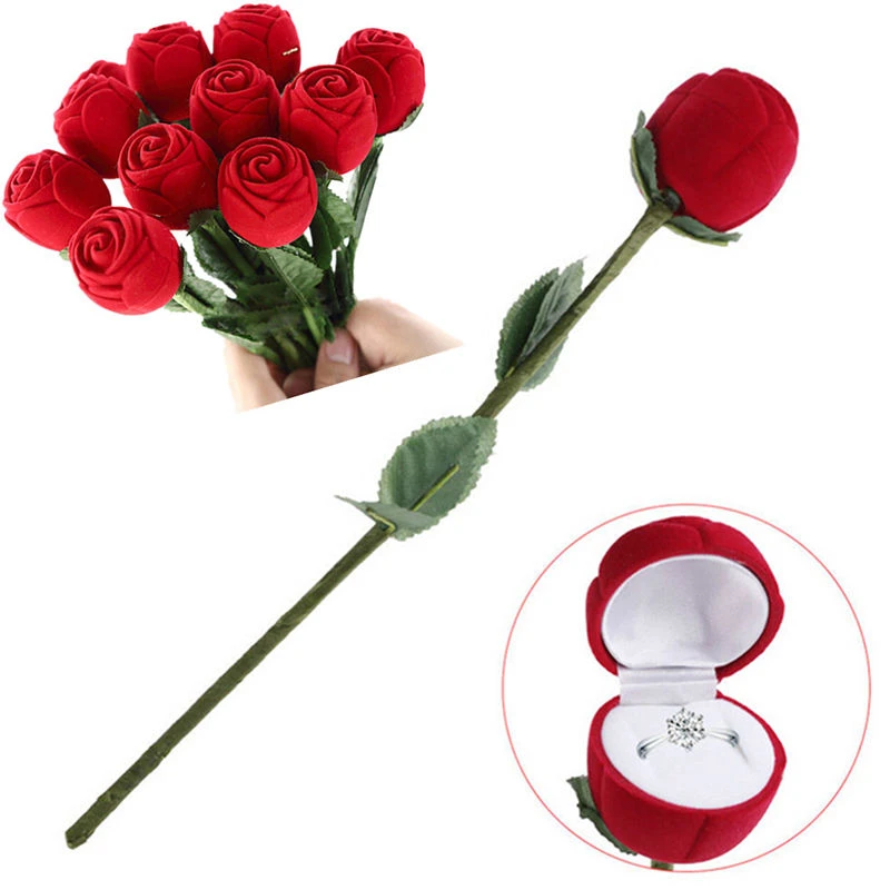 New Portable 3D Red Rose Jewelry Box Wedding Ring Gift Case Earrings Storage Display Holder Gift Boxes For Earring Rings 1 Pc