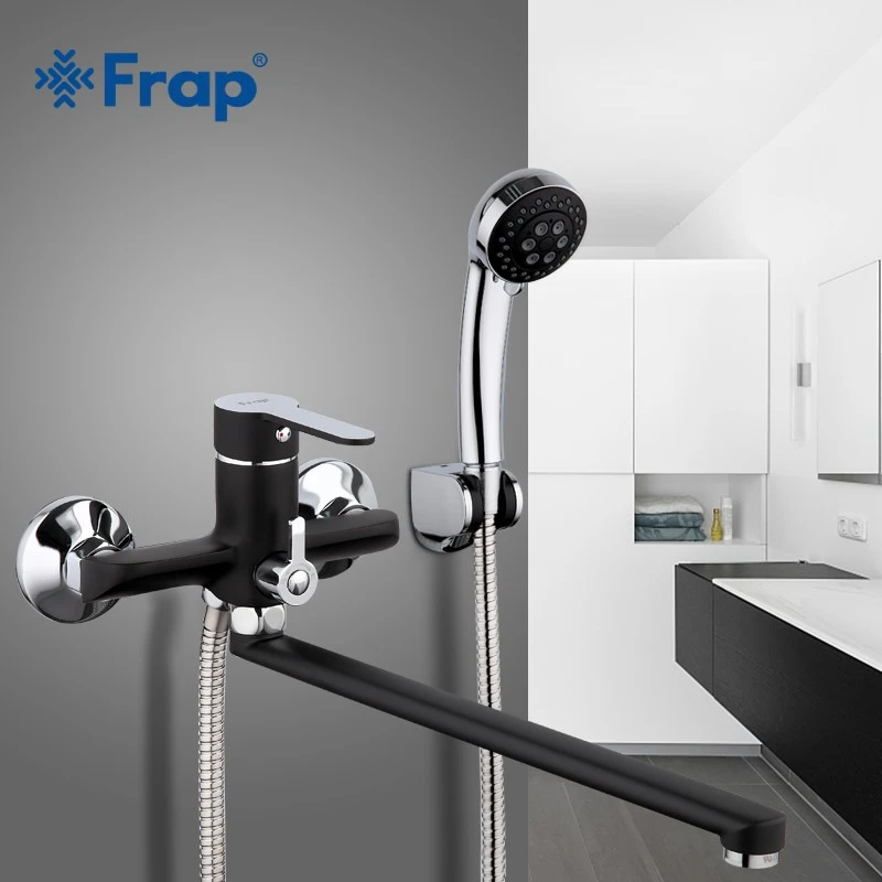 FRAP Bathroom Matte Black Shower Faucets Bathtub Faucet Wall Mounted Waterfall Water Mixer With Handheld Shower Head