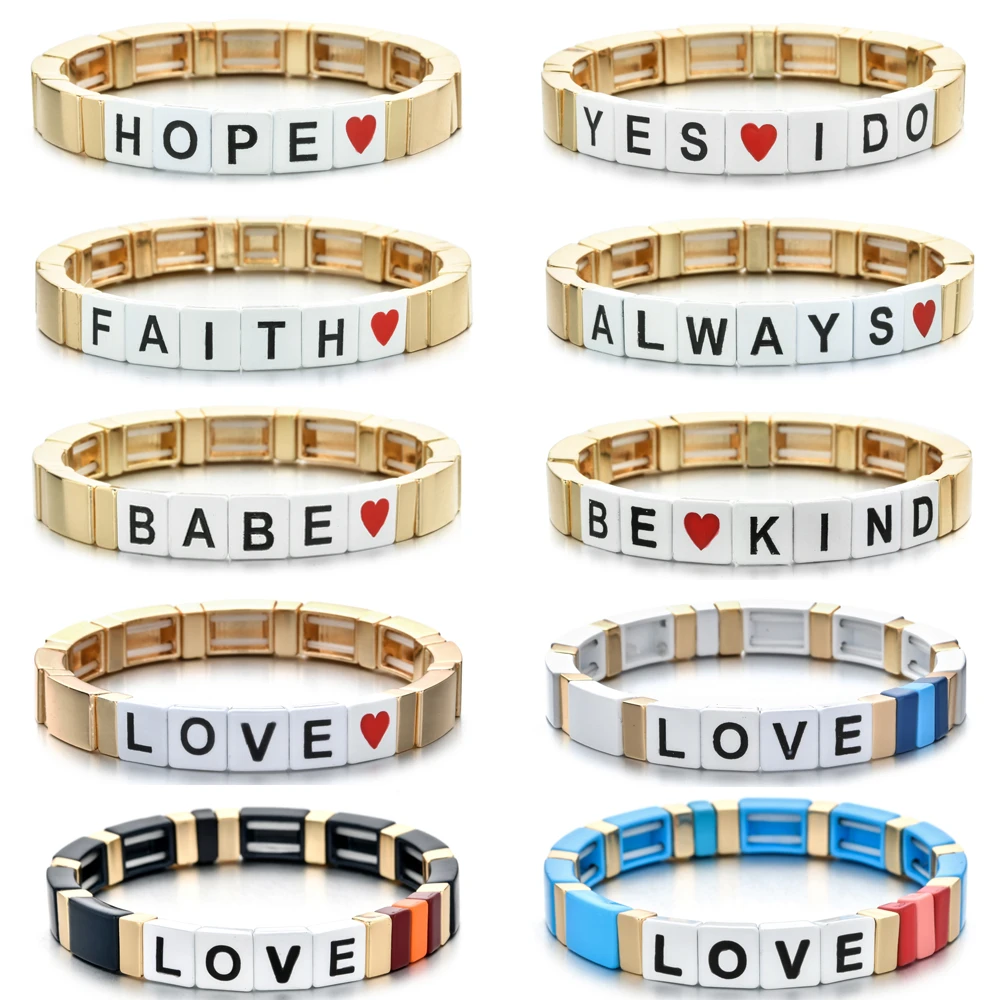 New Hot Custom Tile Bracelet Charms Love Heart Handmade Women Kids Jewelry Engraved Letter Bracelet Gift 2021 Fashion