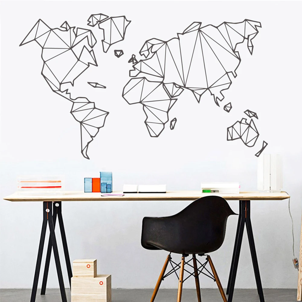 Large Size Geometric World Map Wall Sticker Vinyl Mural Removable Bedroom Decor Stickers Home Living Room Decoration Accessories