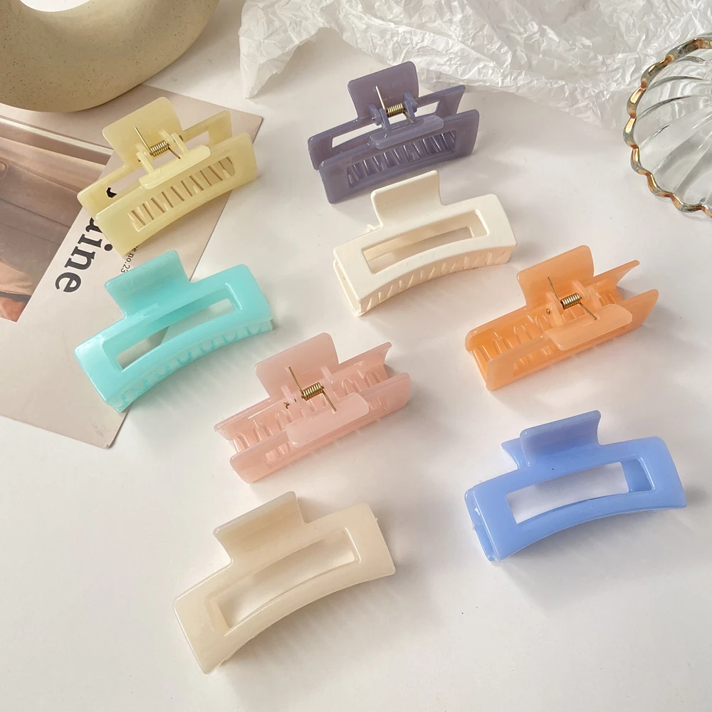Candy Color Rectangle Hollow Claw Hairpin Headdress Female Acrylic Geometric Solid Color Large Hairpin Hair Accessories