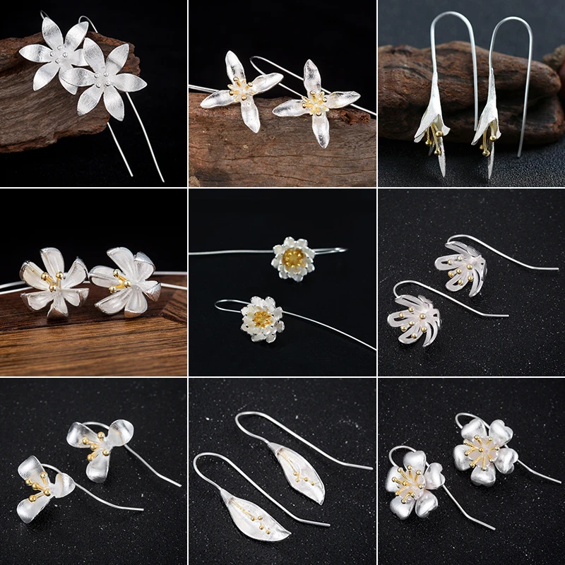 Jisensp Korean Fashion Silver Color Long Flower Stud Earrings for Women Statement Jewelry Wedding Big Earings 2021 Femme Brinco