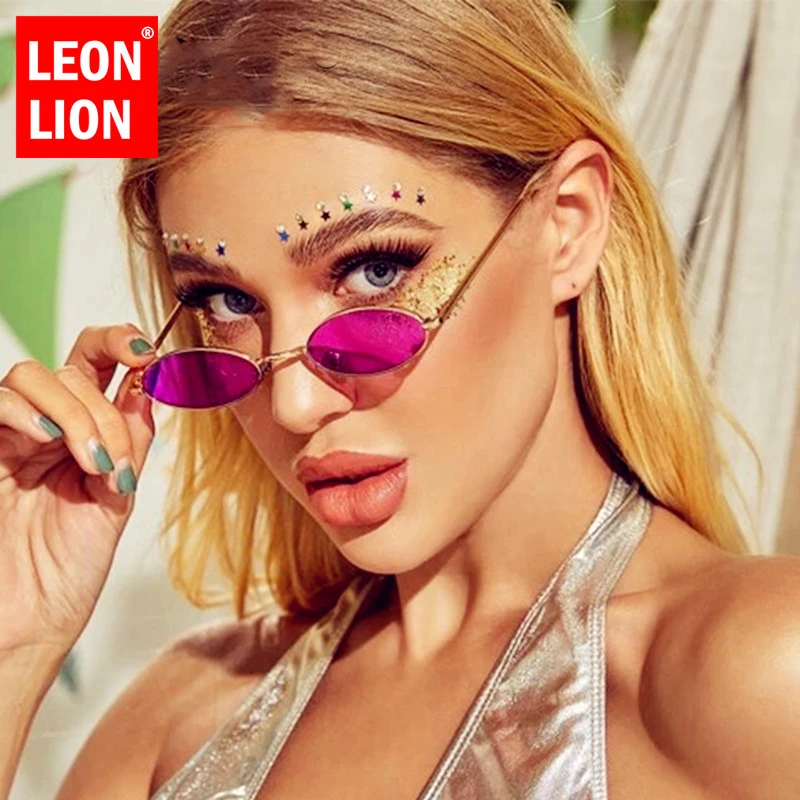 LeonLion Small Oval Sunglasses Women 2021 Brand Designer Mirror Glasses For Women/Men Ocean Lens Alloy Frame Lentes De Sol Mujer