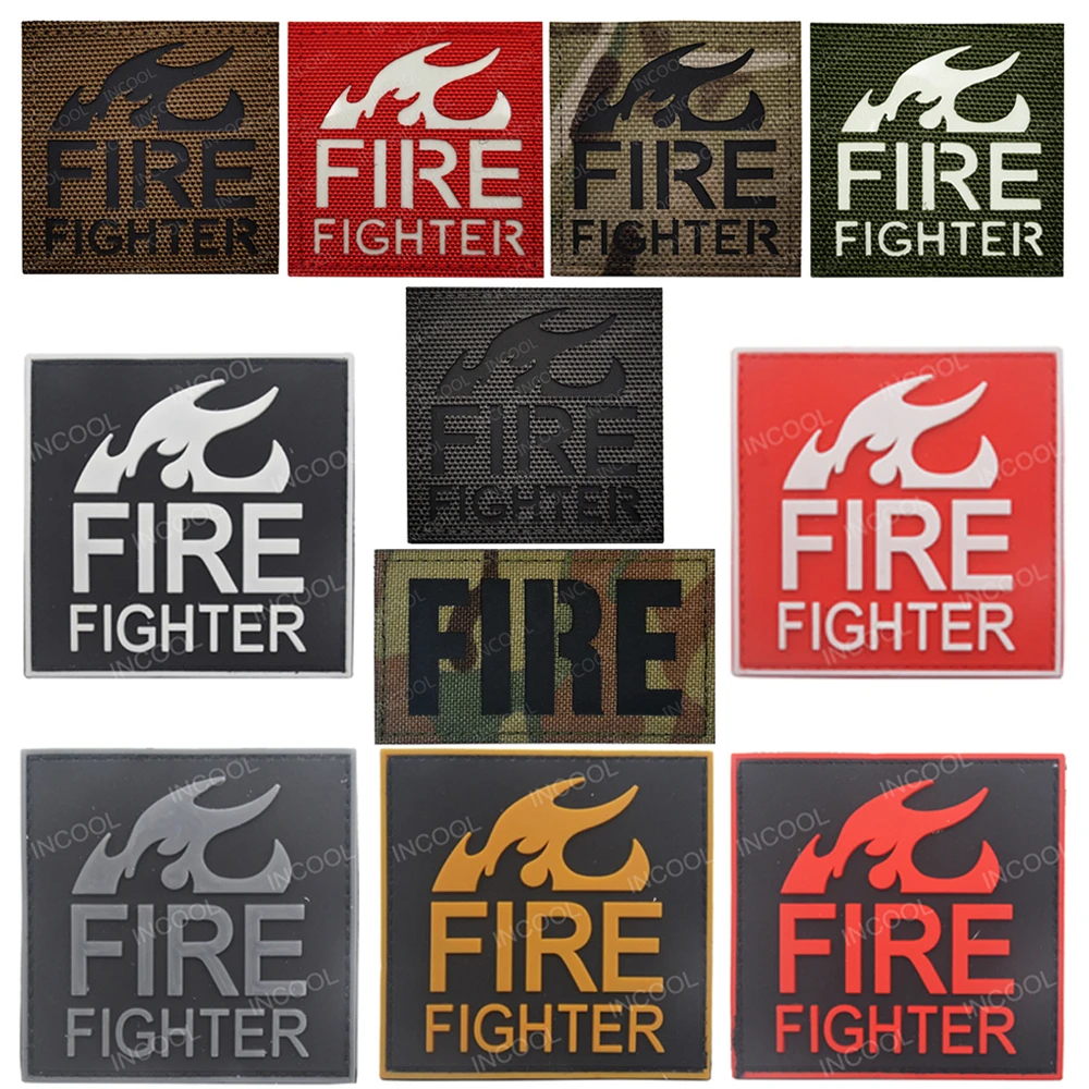 Reflective Glow in Dark Fire Fighter Patch Rescue Military Hook Back Patches Medic Tactical Emblem Combat FIREFIGHTER PVC Badges