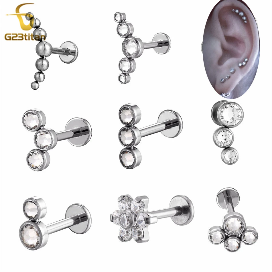 Clear Zircon G23 Titanium Cartilage Earring Hypoallergenic Ear Tragus Helix Lobe Conch Piercing Jewelry Labret Stud Tongue Rings