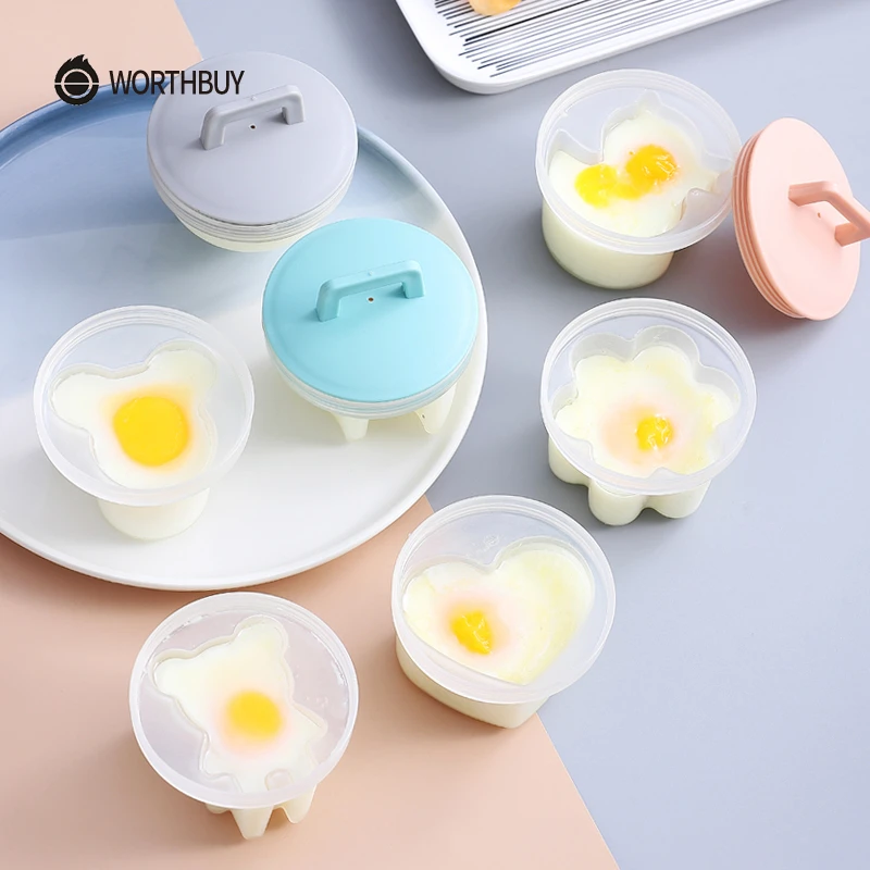 WORTHBUY 4 Pcs/Set Cute Egg Boiler Mold Egg Poacher Maker Plastic Egg Form For Kids Baking Kitchen Egg Cooking Tools With Brush