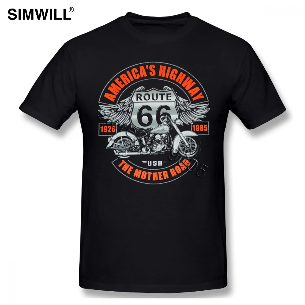 Route 66 America Highway T-shirt Mens Breathable Short Sleeve Cotton Tees Top Round Neck Biker T shirts Oversize Classic Tshirt