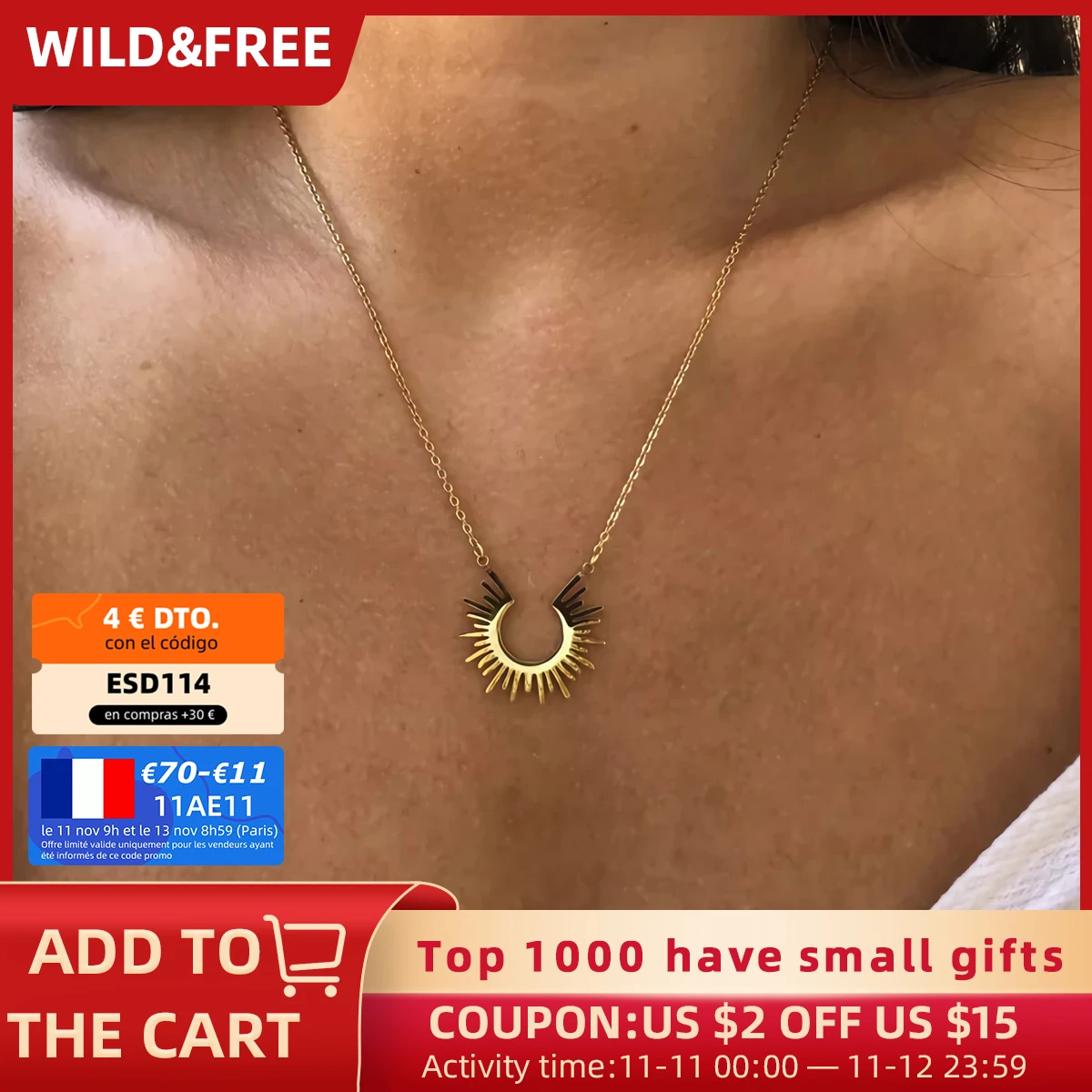 Wild&Free New Stainless Steel Jewelry Geometric Pendant Necklace For Women Gold Half Circle Spiked Femme Colar Choker Necklaces