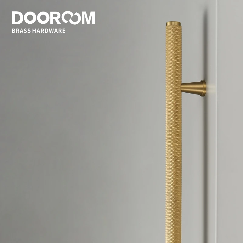 Dooroom Brass Long Furniture Handles Knurled  Wardrobe Dresser Cupboard Cabinet Drawer Refrigerator Door Pulls Knobs