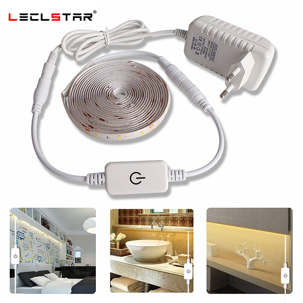 5M LED light Strip Waterproof 2835 Ribbon Warm White LED Strip DC 12V Dimmable Touch Sensor Switch For Room Cabinet Kitchen Lamp