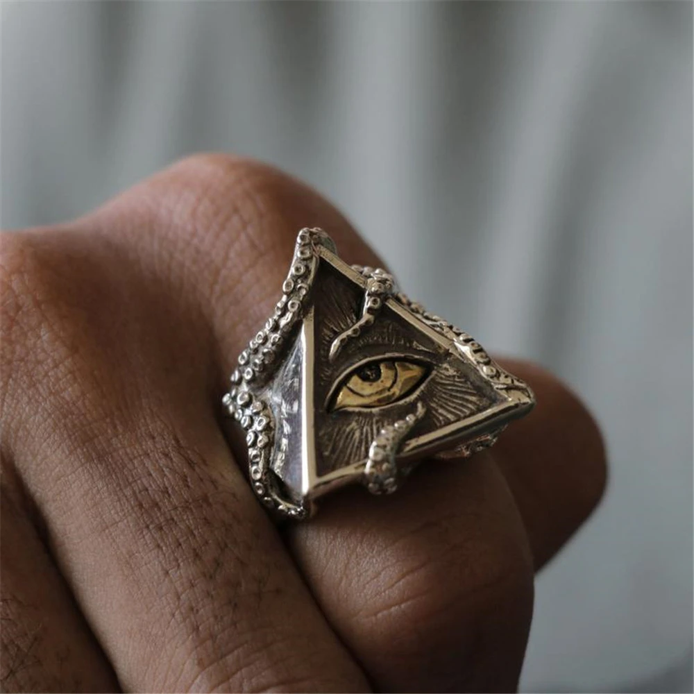 FDLK     Vintage Octopus Triangle Eye Ring Classic Men Fashion Punk Party Ring  Accessories Jewelry For Male Party Best Gift