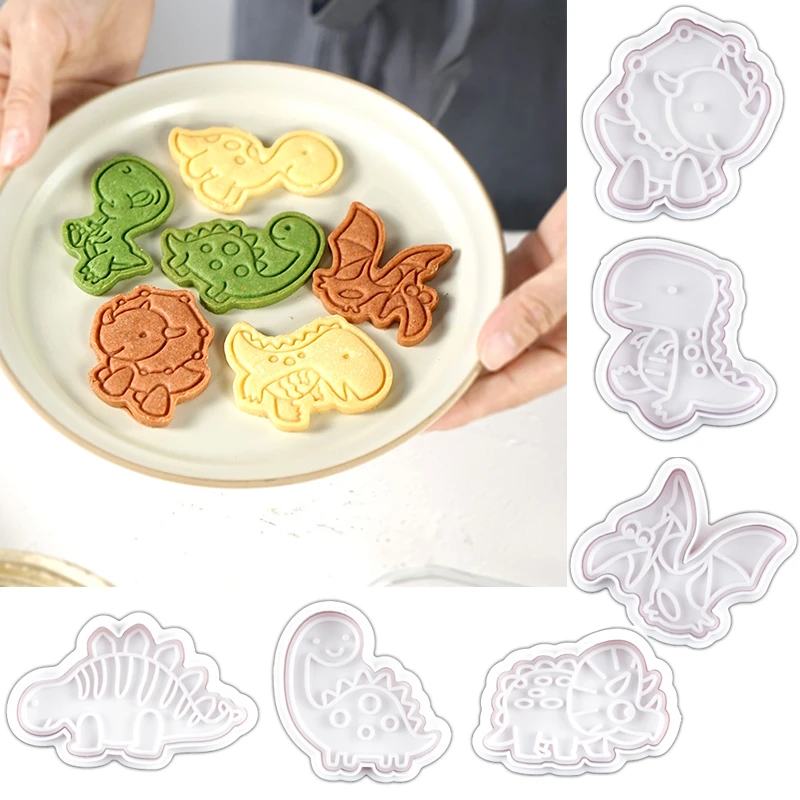 4PCS Dinosaur Cookies Cutter Mold Dinosaur Biscuit Embossing Mould Sugar craft Dessert Baking Silicone Mold for Soap chocolate