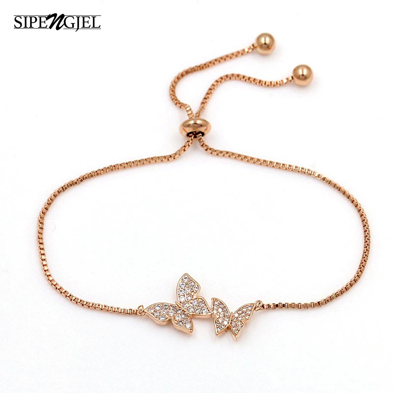 SIPENGJEL Trendy Classic Elegant Butterfly Bracelet 3 Metal Color Female Adjustable Chain Bracelet On Hand Jewelry Party Gifts