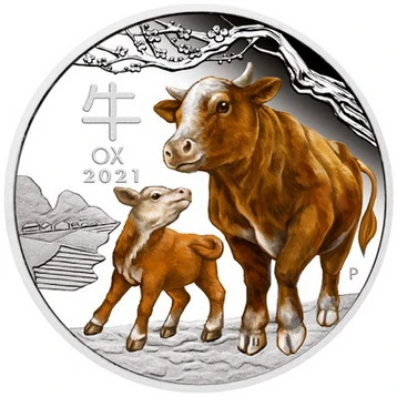 2021 Year of Ox One Troy Ounce Silver Coin Australia Lunar New Year Cattle Colorful Silver Plated Commemorative Challenge Coins